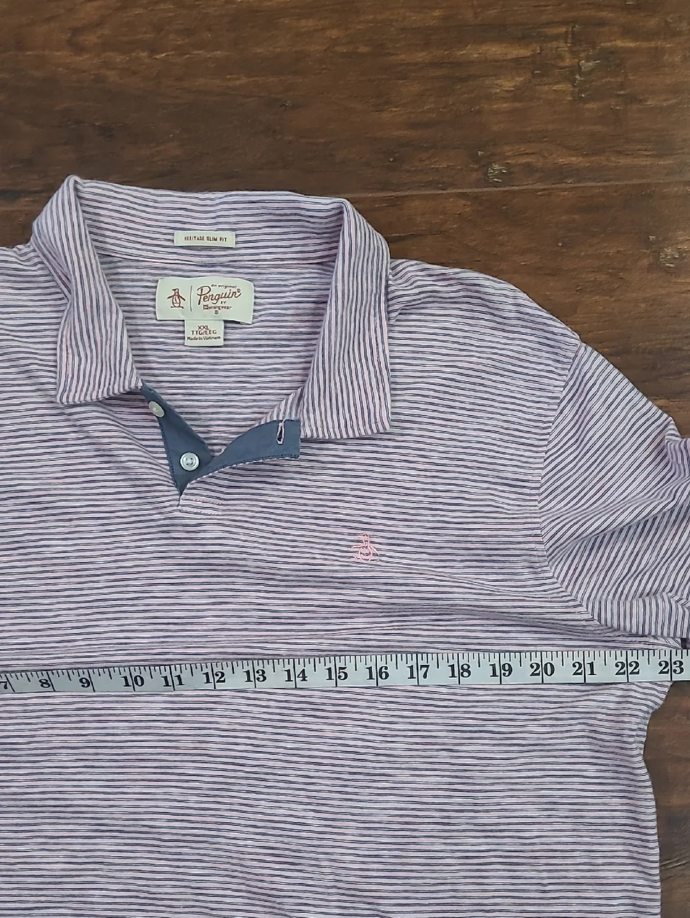 Penguin Polo Shirt Mens Xxl Pink Striped Heritage Slim Fit Short Sleeve Cotton - Picture 5 of 6